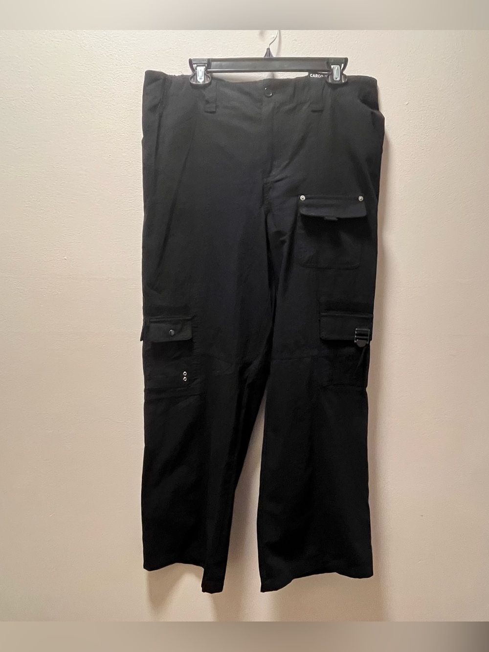 Harper & Ivy Y2K Trendy Wide Leg Cargo Pants with Utility Pockets, Sz XL, Black